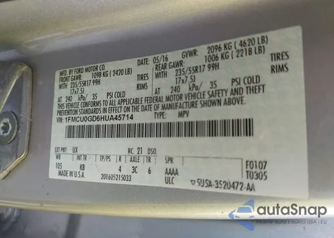 2017 Ford Escape Se from USA, damaged, VIN 1FMCU0GD6HUA45714